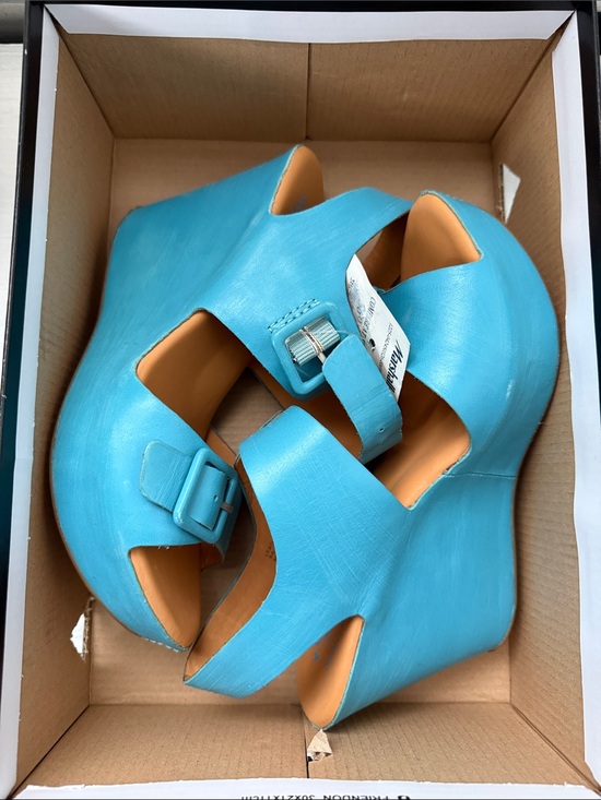 Kork-Ease Shoes - Kork-Ease Turquoise Blue Platform Wedge Sandals with Buckle